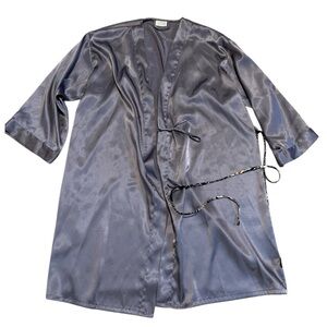La Senza Silky Satin Robe Kimono Y2K 90s Grey/Lavender Animal Print Tie S/M